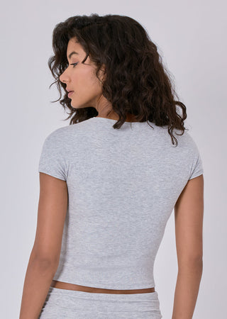 Airjet Rib Cap Sleeve Top Grey Marl