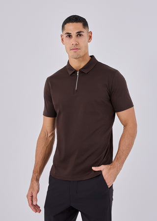 Mens Mercerised Half Zip Polo Coffee