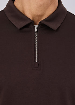 Mens Mercerised Half Zip Polo Coffee