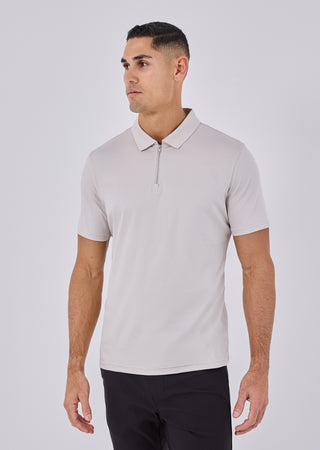 Mens Mercerised Half Zip Polo Stone