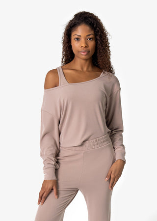 L'COUTURE Cloudsoft Rib Off the Shoulder Top Walnut