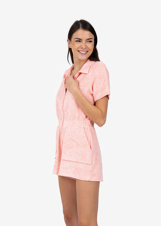 L'COUTURE Club LC Terry Drawcord Romper Peach