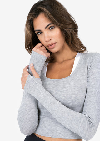 L'COUTURE Long Sleeve Tops Elevate Cropped Long Sleeve Top Grey Marl