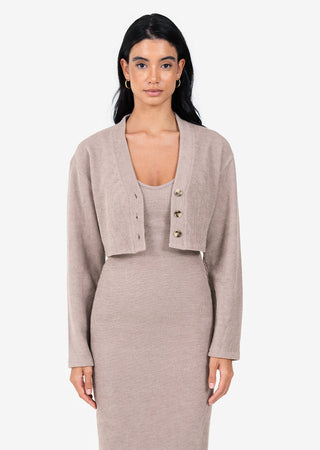 L'COUTURE Rib Knit Lounge Cropped Cardigan Taupe