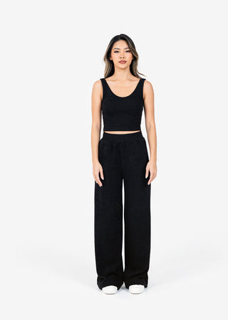 L'COUTURE Rib Knit Lounge Cropped Tank Black