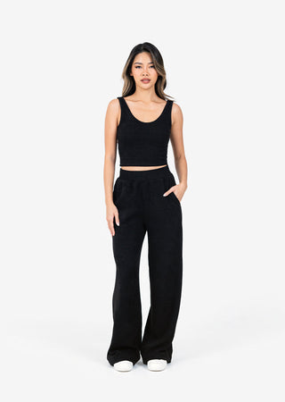 L'COUTURE Rib Knit Lounge Cropped Tank Black