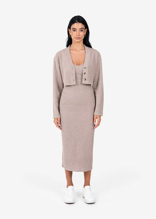 L'COUTURE Rib Knit Lounge Dress Taupe