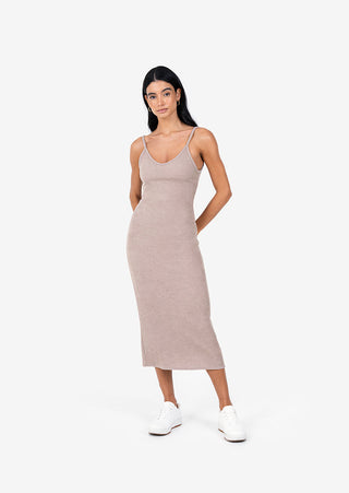 L'COUTURE Rib Knit Lounge Dress Taupe