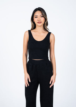 L'COUTURE Rib Knit Lounge Palazzo Pant Black