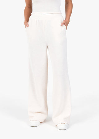 L'COUTURE Rib Knit Lounge Palazzo Pant Oatmeal