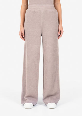 L'COUTURE Rib Knit Lounge Palazzo Pant Taupe