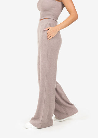 L'COUTURE Rib Knit Lounge Palazzo Pant Taupe