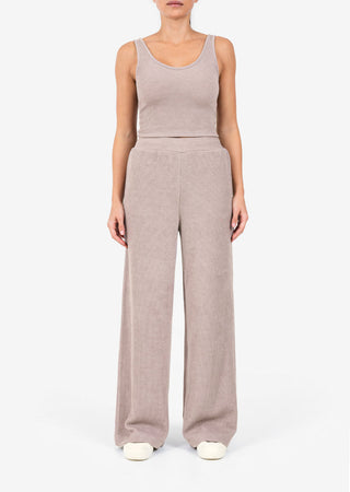 L'COUTURE Rib Knit Lounge Palazzo Pant Taupe