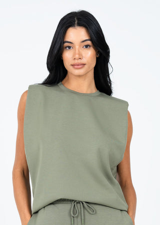 L'COUTURE Tees & Tanks All-Around Lounge Padded Shoulder Tee Khaki