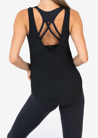 L'COUTURE Tees & Tanks Elevate Reversible Long Tank Black