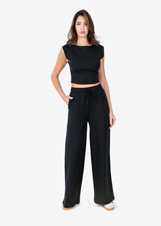Women's Wide Leg Trouser Short Length Black