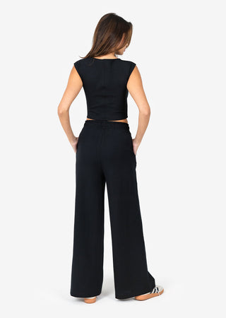 Women's Wide Leg Trouser Short Length Black