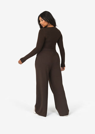 Women's Wide Leg Trouser Short Length Coffee