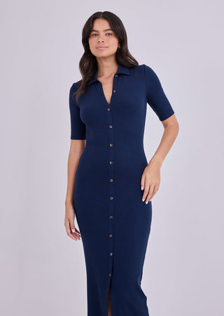 Women's Button Through Dress Dark Navy