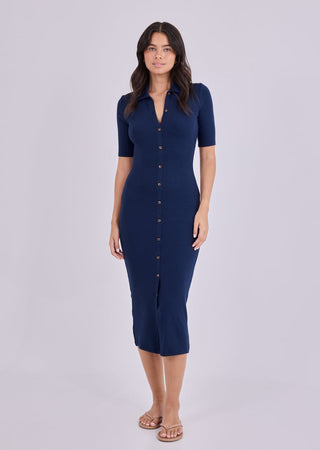 Women's Button Through Dress Dark Navy