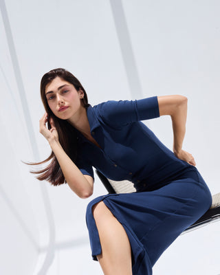 Women's Button Through Dress Dark Navy