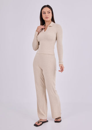 Women's Collar Top Oatmeal Heather