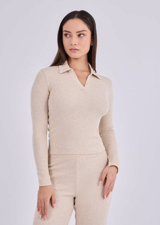 Women's Collar Top Oatmeal Heather