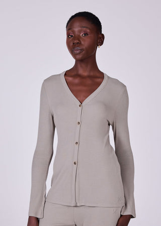 Women's Collarless Cardigan Vintage Khaki