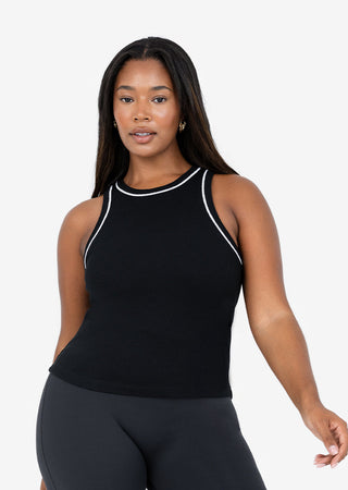 Contrast Rib Tank Black