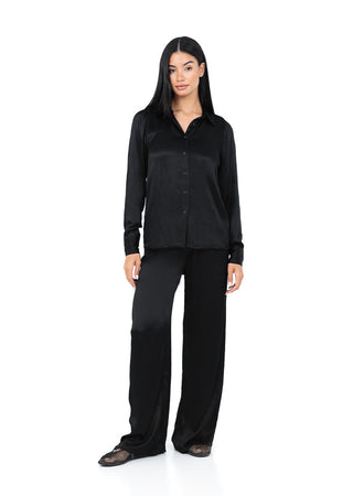 Women's Shirt & Trouser Shiny Black Set