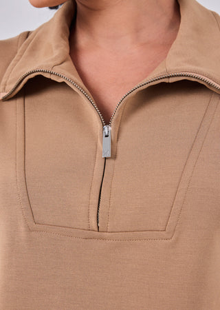 Women's Half Zip Sweatshirt Camel