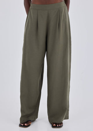 Women Linen Relaxed Pant Khaki Green
