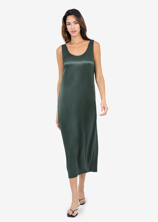 LC Plisse Midi Dress Ivy Green Shiny