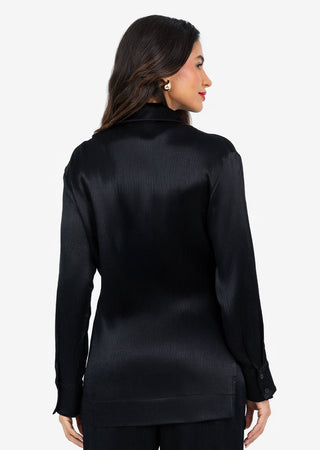 Women's Side Tie Jacket & Trouser Shiny Black Set