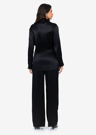 Women's Side Tie Jacket & Trouser Shiny Black Set