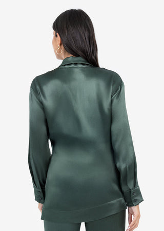 LC Plisse Side Tie Jacket Ivy Green Shiny