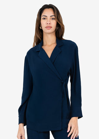 LC Plisse Side Tie Jacket Midnight Navy