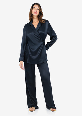 Women's Side Tie Jacket Midnight Navy Shiny