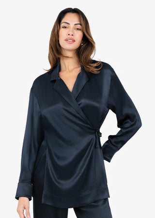 Women's Side Tie Jacket Midnight Navy Shiny