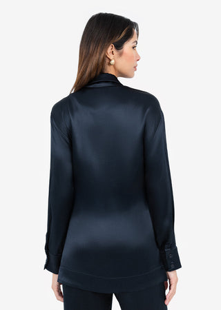 Women's Side Tie Jacket Midnight Navy Shiny