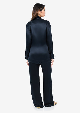 Women's Side Tie Jacket Midnight Navy Shiny