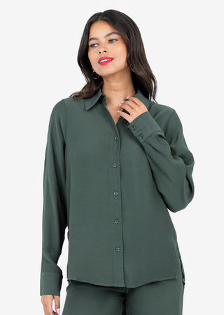 Women's Split Hem Shirt Ivy Green