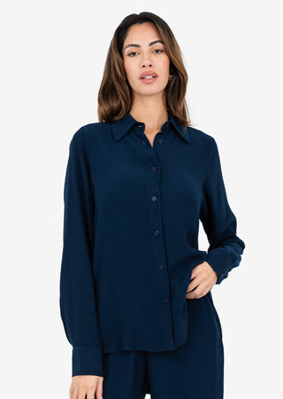 LC Plisse Split Hem Shirt Midnight Navy