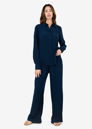 LC Plisse Split Hem Shirt Midnight Navy