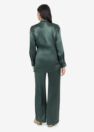 Women's Wide Leg Pants Ivy Green Shiny