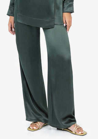 Women's Wide Leg Pants Ivy Green Shiny