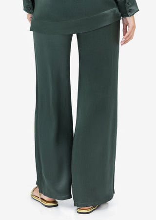 Women's Wide Leg Pants Ivy Green Shiny