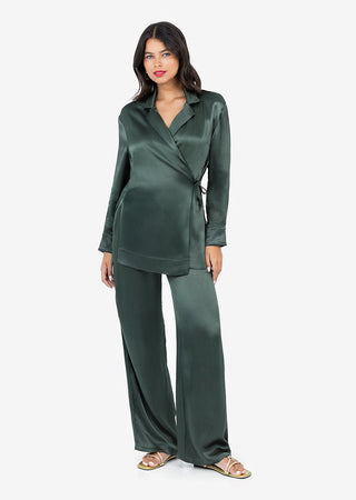 Women's Wide Leg Pants Ivy Green Shiny