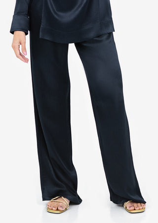 LC Plisse Wide Leg Pant Midnight Navy Shiny