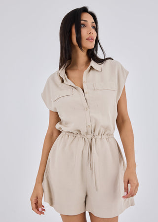 Women Linen Romper Light Beige